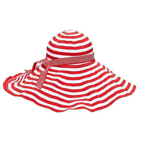 Red Stripes and Polka Dots Shapeable Brim Sun Hat - Boardwalk Style Floppy Hat Boardwalk Style Hats DA561-RED Red OS