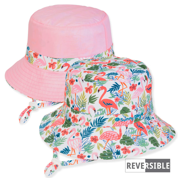 Reversible Flamingo Print & Pink Cotton Petite Bucket Hat - Sunny Dayz® Bucket Hat Sun N Sand Hats