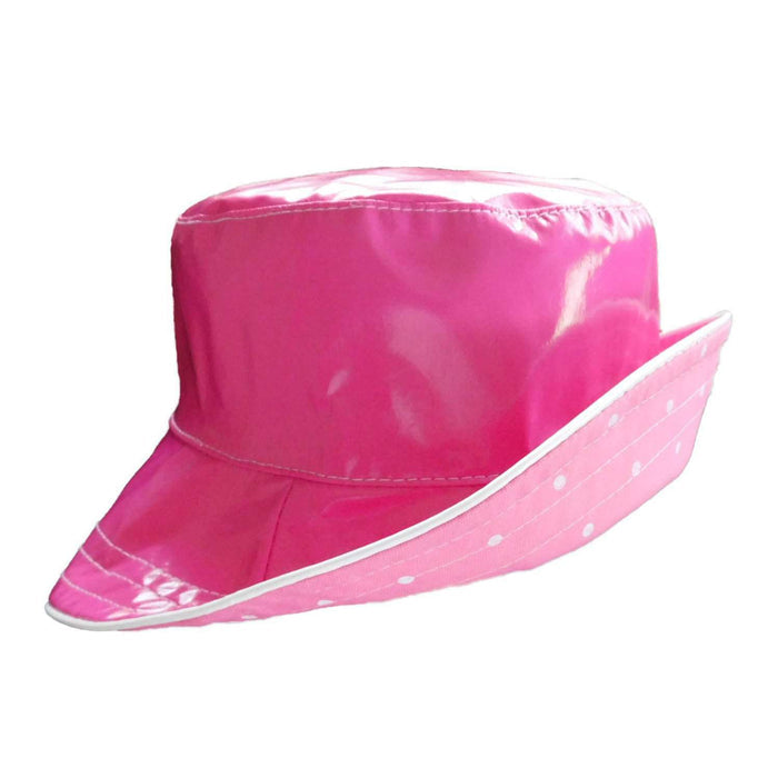 Reversible Polka Dot Rain Hat - Scala Collection Hats Cloche Scala Hats lw236fc Fuchsia Medium (57 cm)