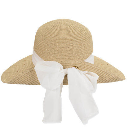 Rhinestone Studded Sun Hat with Pinned Up Back, Chiffon Scarf - Sun 'N' Sand Facesaver Hat Sun N Sand Hats