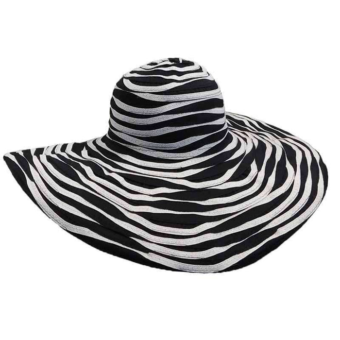 Ribbon and Straw Two Tone Sun Hat - Milani Hats Floppy Hat Milani Hats WSbb013BK Black / White Medium (57 cm)
