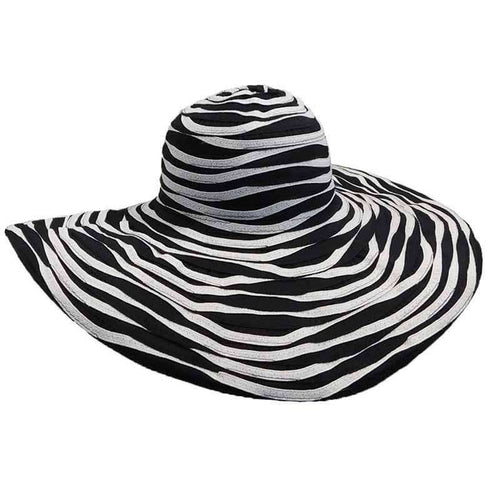 Ribbon and Straw Two Tone Sun Hat - Milani Hats Floppy Hat Milani Hats WSbb013BK Black / White Medium (57 cm)