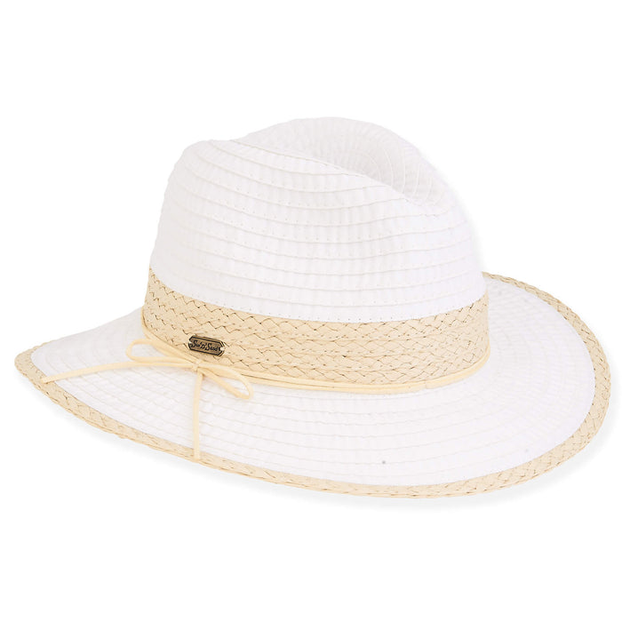 Ribbon Summer Safari Hat with Straw Trim - Sun'N'Sand Hats Safari Hat Sun N Sand Hats HH2867A White OS (57 cm)