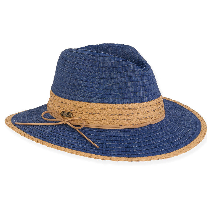 Ribbon Summer Safari Hat with Straw Trim - Sun'N'Sand Hats Safari Hat Sun N Sand Hats HH2867B Navy OS (57 cm)
