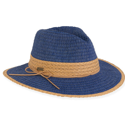 Ribbon Summer Safari Hat with Straw Trim - Sun'N'Sand Hats Safari Hat Sun N Sand Hats HH2867B Navy OS (57 cm)
