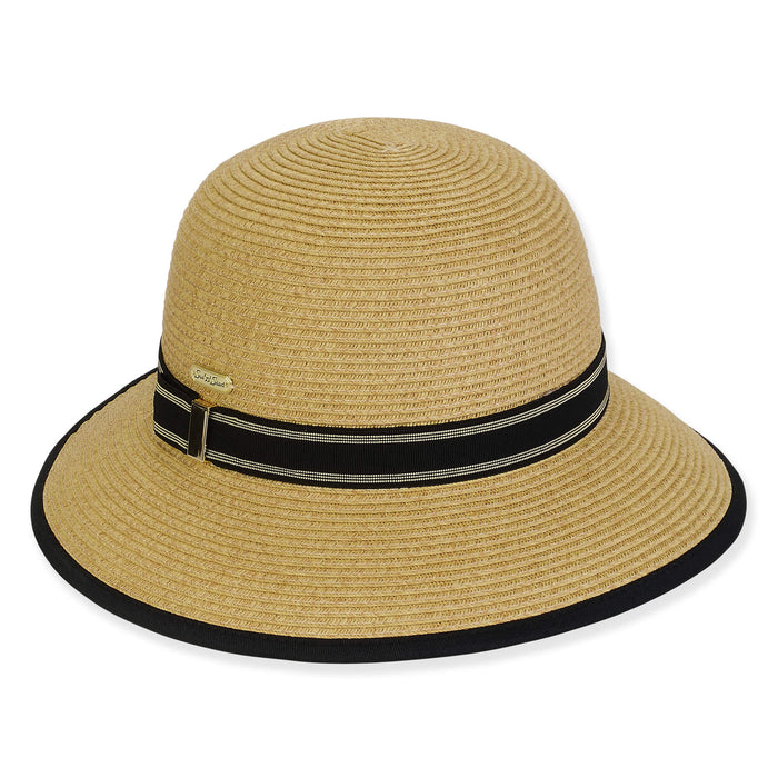 Ribbon Trimmed Butterfly Split Brim Straw Summer Hat - Sun 'N' Sand Hats Cloche Sun N Sand Hats HH3230B Tan OS (58 cm)