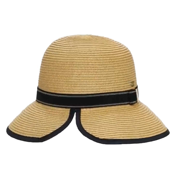Ribbon Trimmed Butterfly Split Brim Straw Summer Hat - Sun 'N' Sand Hats Cloche Sun N Sand Hats