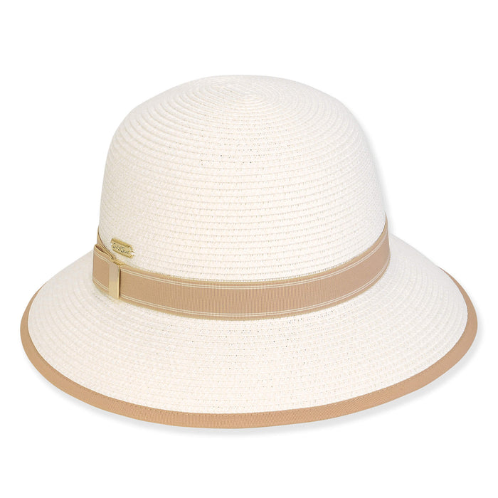 Ribbon Trimmed Butterfly Split Brim Straw Summer Hat - Sun 'N' Sand Hats Cloche Sun N Sand Hats HH3230A Ivory OS (58 cm)