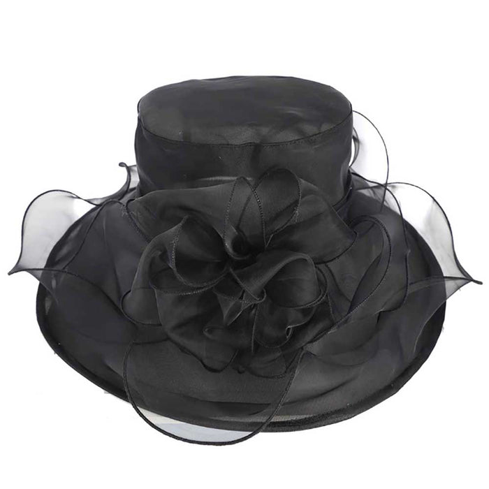 Ruffle Edge Flower Center Derby Hat - Something Special Hats Dress Hat Something Special LA HTO2706BK Black
