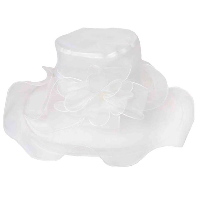Ruffle Edge Flower Center Derby Hat - Something Special Hats Dress Hat Something Special LA HTO2706WH White