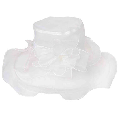Ruffle Edge Flower Center Derby Hat - Something Special Hats Dress Hat Something Special LA HTO2706WH White