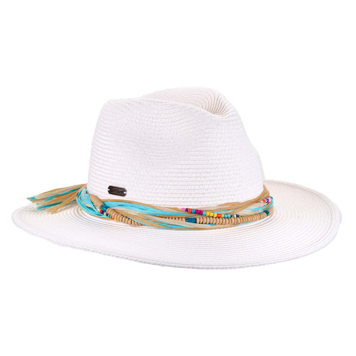 Safari Hat with Colorful Raffia and Wood Beads Band - Sun'N'Sand Hats Safari Hat Sun N Sand Hats HH3496A White OS (58 cm)
