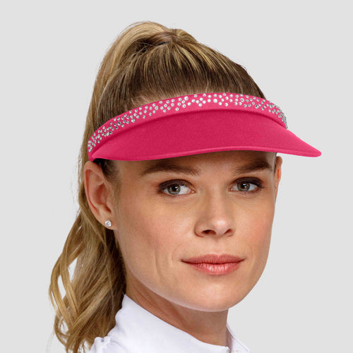 Samantha Women's Visor with Rhinestones - Tails Active Wear Visor Cap Tails Active Wear CX9129-V676 Passion Pink