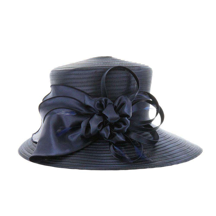 Satin Braid Dress Hat with Satin Flower Dress Hat Something Special LA WWhtb2030NV Navy