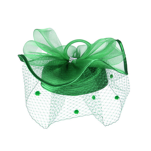 Satin Braid Pillbox Hat with Netting Veil - Something Special Dress Hat Something Special LA htb1296gn Green