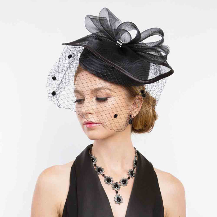 Satin Braid Pillbox Hat with Netting Veil - Something Special Dress Hat Something Special LA