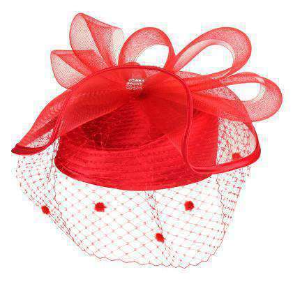 Satin Braid Pillbox Hat with Netting Veil - Something Special Dress Hat Something Special LA htb1296rd Red