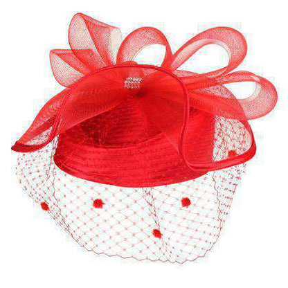 Satin Braid Pillbox Hat with Netting Veil - Something Special Dress Hat Something Special LA htb1296rd Red