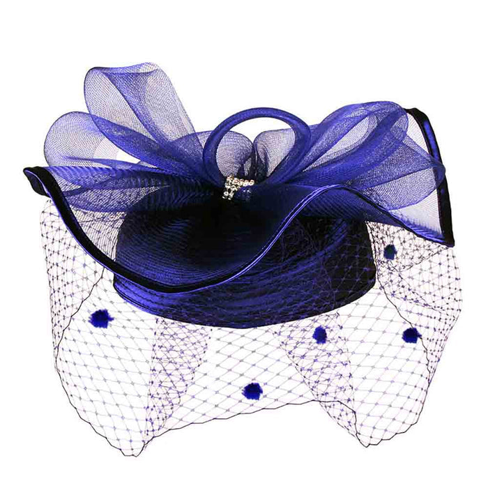 Satin Braid Pillbox Hat with Netting Veil - Something Special Dress Hat Something Special LA htb1296nv Navy