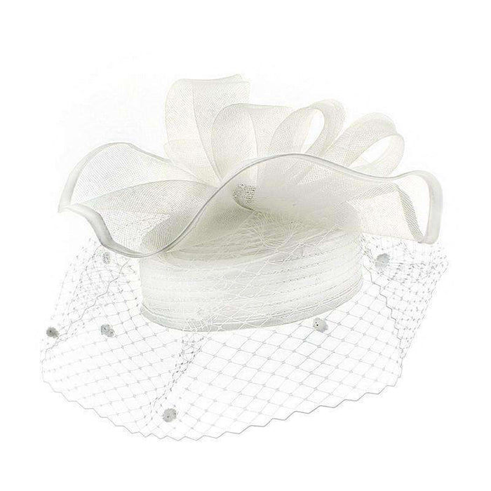 Satin Braid Pillbox Hat with Netting Veil - Something Special Dress Hat Something Special LA htb1296WH White