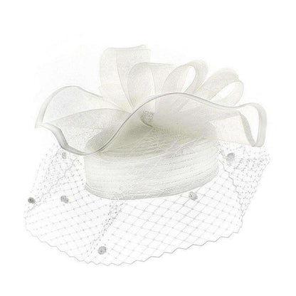 Satin Braid Pillbox Hat with Netting Veil - Something Special Dress Hat Something Special LA htb1296WH White