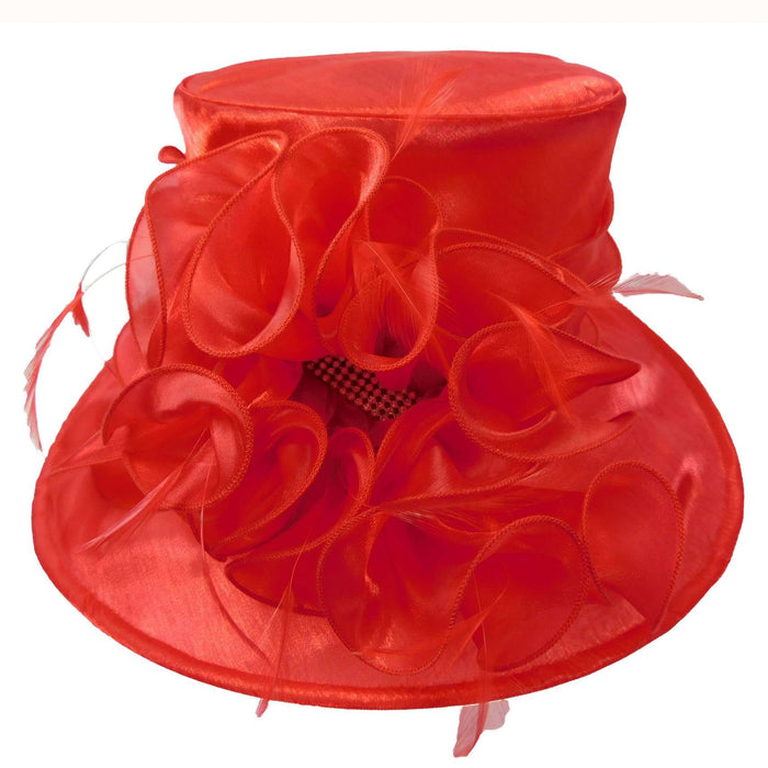 Satin Organza Hat with Lily Flower Dress Hat Something Special LA WSSK762RD Red