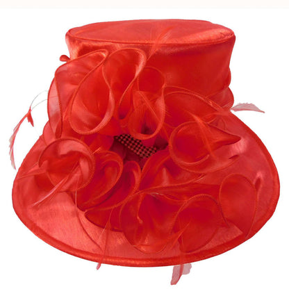 Satin Organza Hat with Lily Flower Dress Hat Something Special LA WSSK762RD Red