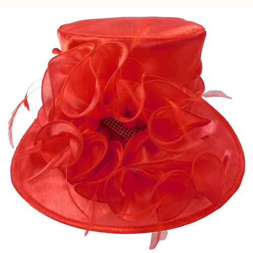Satin Organza Hat with Lily Flower Dress Hat Something Special LA WSSK762RD Red