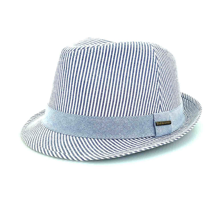 Seersucker Navy Stripe Cotton Fedora Hat -Stetson Hats Fedora Hat Stetson Hats STC353-BLU Blue Large