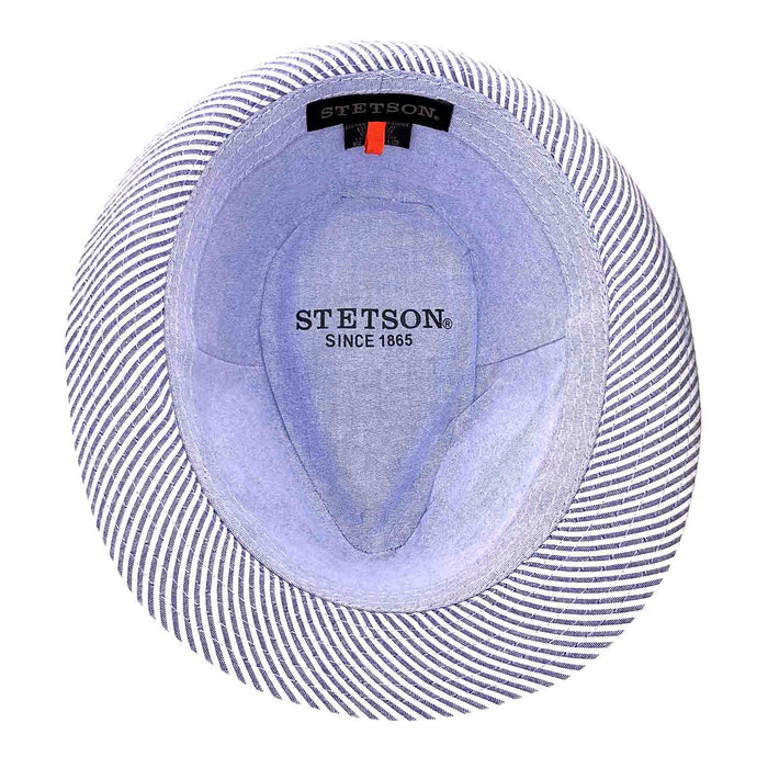 Seersucker Navy Stripe Cotton Fedora Hat -Stetson Hats Fedora Hat Stetson Hats