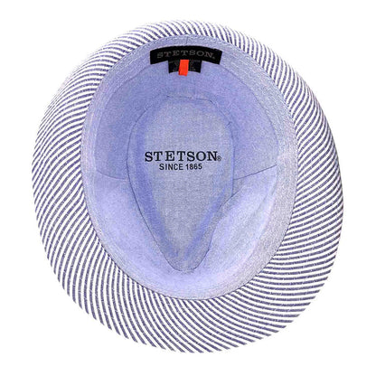 Seersucker Navy Stripe Cotton Fedora Hat -Stetson Hats Fedora Hat Stetson Hats