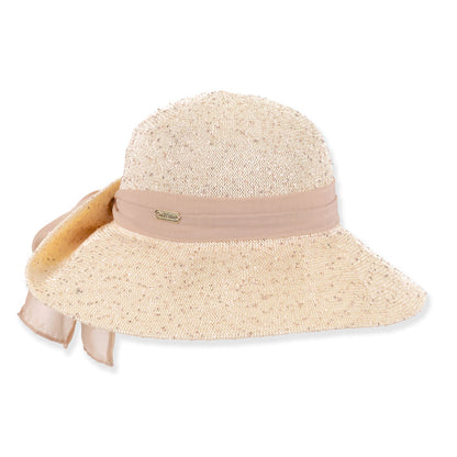 Sequin Knit Pinned Up Back Facesaver Hat - Sun 'N' Sand Hats Facesaver Hat Sun N Sand Hats HH3579A Beige OS (58 cm)