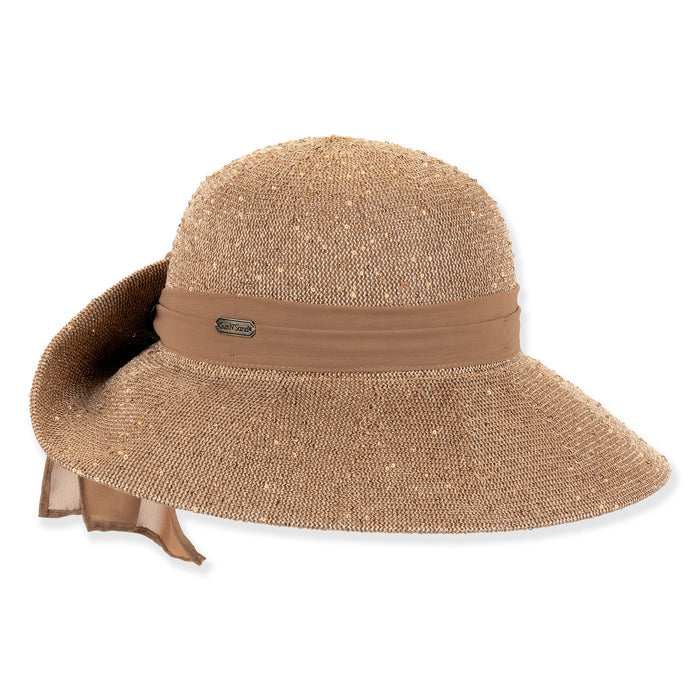 Sequin Knit Pinned Up Back Facesaver Hat - Sun 'N' Sand Hats Facesaver Hat Sun N Sand Hats HH3579B Tan OS (58 cm)