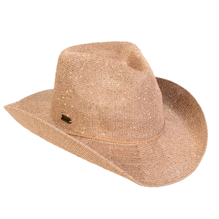 Sequin Speckled Knit Cowgirl Hat with Chin Strap - Sun 'N' Sand Hats Cowboy Hat Sun N Sand Hats HH3306B Tan OS (58 cm)