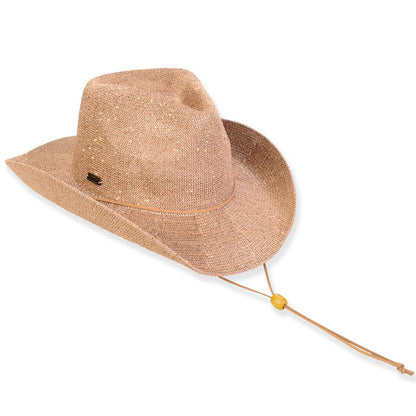 Sequin Speckled Knit Cowgirl Hat with Chin Strap - Sun 'N' Sand Hats Cowboy Hat Sun N Sand Hats