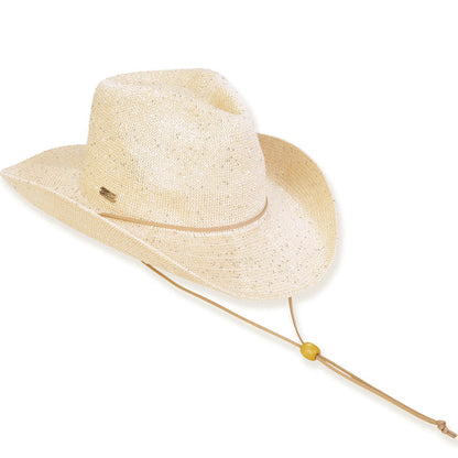 Sequin Speckled Knit Cowgirl Hat with Chin Strap - Sun 'N' Sand Hats Cowboy Hat Sun N Sand Hats