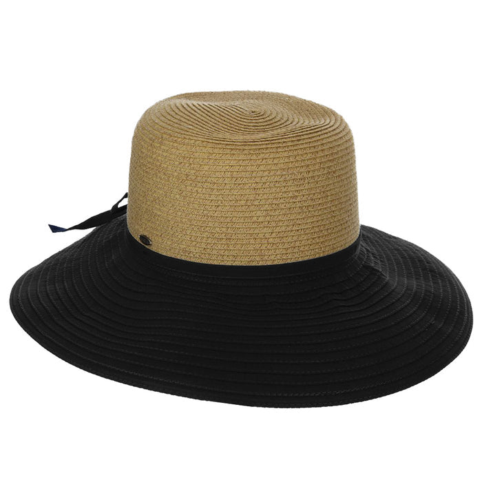 Shapeable Ribbon Brim Sun Hat with Straw Crown - Scala Hats Wide Brim Hat Scala Hats SCA11855-BLK Black