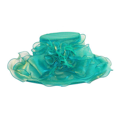 Sheer Satin Organza Hat with Ruffled Edge Dress Hat Something Special LA WShto1264BZ Blue Zircornia