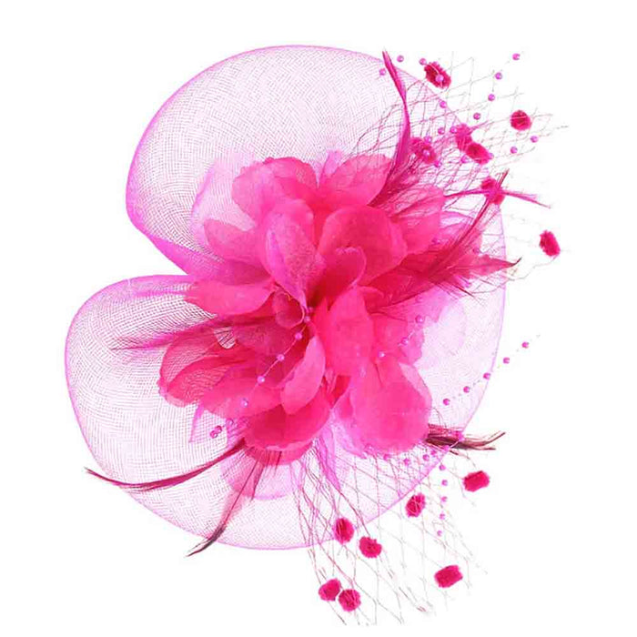 Silk Flower and Dotted Netting Fascinator - Something Special Fascinator Something Special LA HTH2722-FC Fuchsia