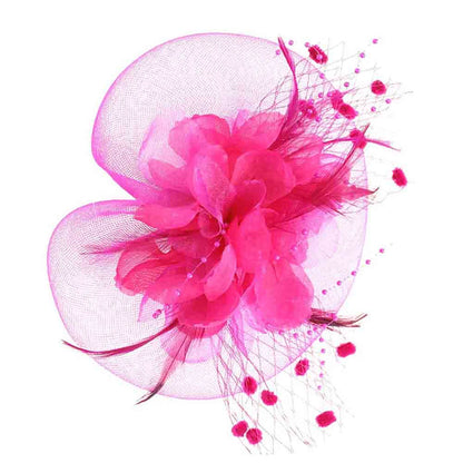 Silk Flower and Dotted Netting Fascinator - Something Special Fascinator Something Special LA HTH2722-FC Fuchsia