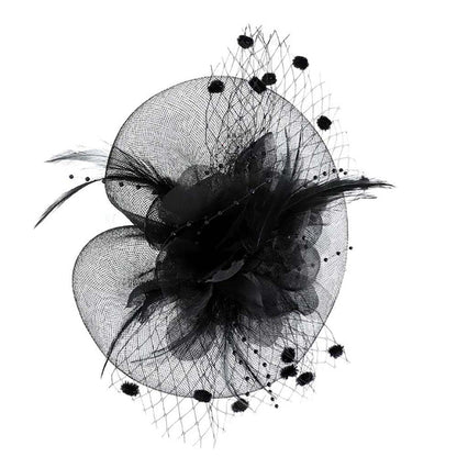 Silk Flower and Dotted Netting Fascinator - Something Special Fascinator Something Special LA HTH2722-BLK Black