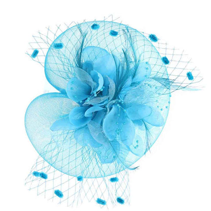 Silk Flower and Dotted Netting Fascinator - Something Special Fascinator Something Special LA HTH2722-AQ Aqua