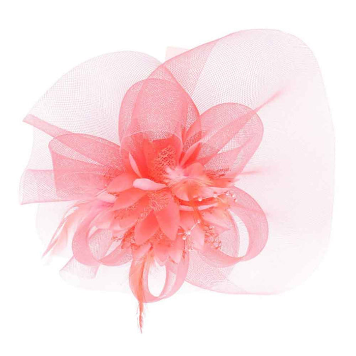 Silk Flower Center Tulle Fascinator - Something Special Fascinator Something Special LA HTH2723CO Coral