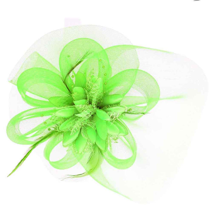 Silk Flower Center Tulle Fascinator - Something Special Fascinator Something Special LA HTH2723LM Lime