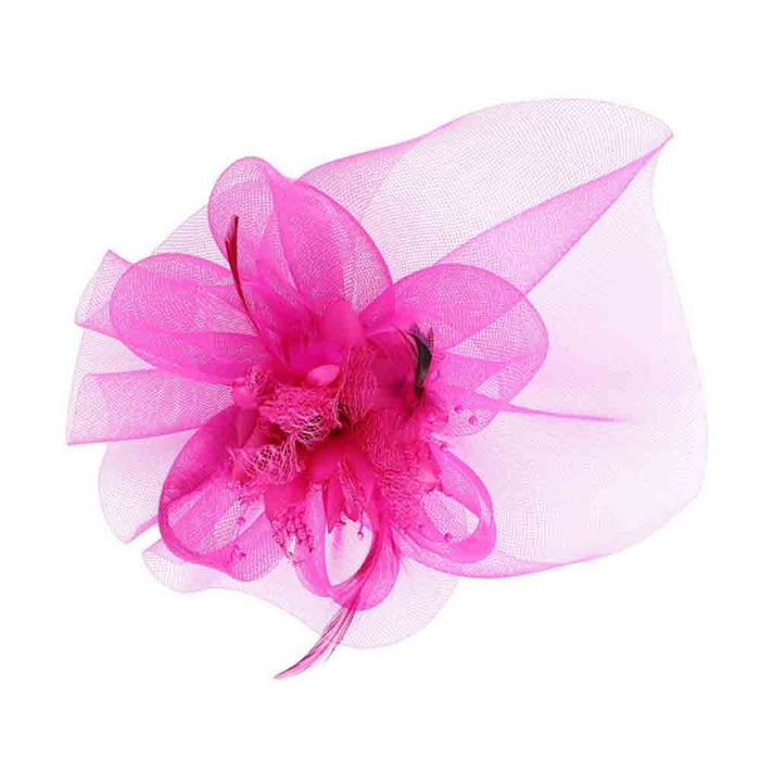 Silk Flower Center Tulle Fascinator - Something Special Fascinator Something Special LA HTH2723FU Fuchsia