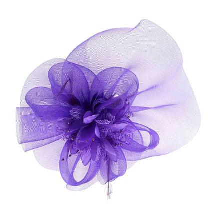Silk Flower Center Tulle Fascinator - Something Special Fascinator Something Special LA HTH2723PP Purple