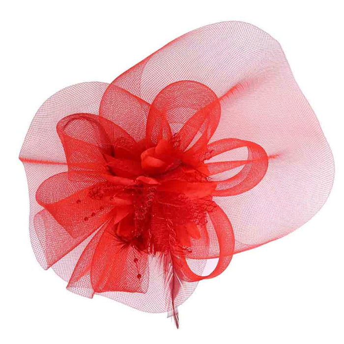 Silk Flower Center Tulle Fascinator - Something Special Fascinator Something Special LA HTH2723RD Red