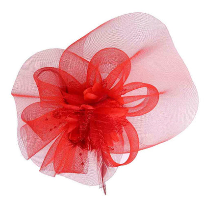 Silk Flower Center Tulle Fascinator - Something Special Fascinator Something Special LA HTH2723RD Red