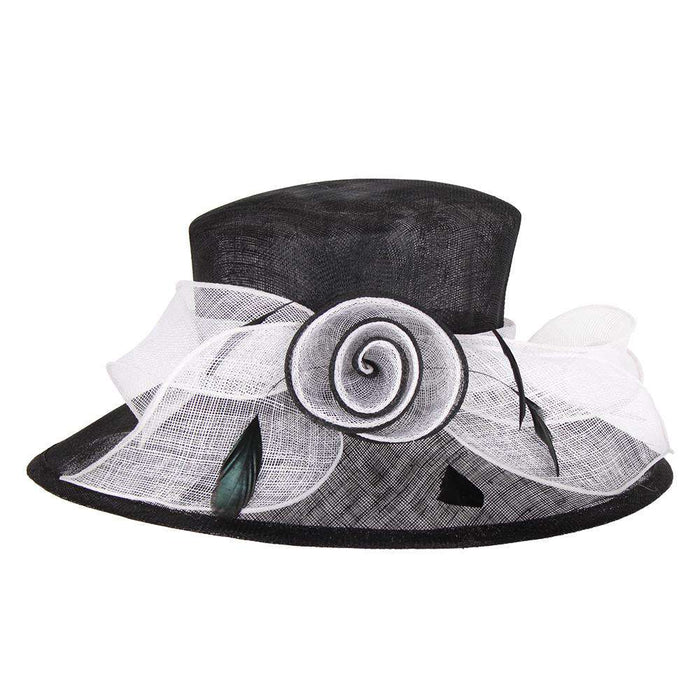 Sinamay Dress Hat with Rose and Bow Dress Hat Something Special LA WSSY773BK Black
