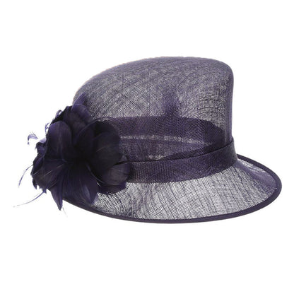 Small Sinamay Dress Hat with Feather Flower - Scala Kentucky Derby Hat Dress Hat Something Special Hat LD110-NAVY Navy